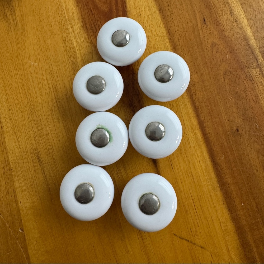 Vintage‎ white porcelain brass drawer pulls handles lot of 7